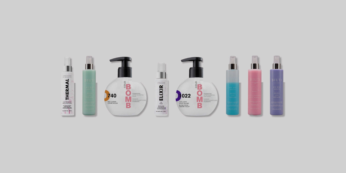 The Parwin wet line: Addicted to Beauty Thermal and Elixir, BIUTI Bye Bye Knots, Little Miracle and Colo Bomb bottles