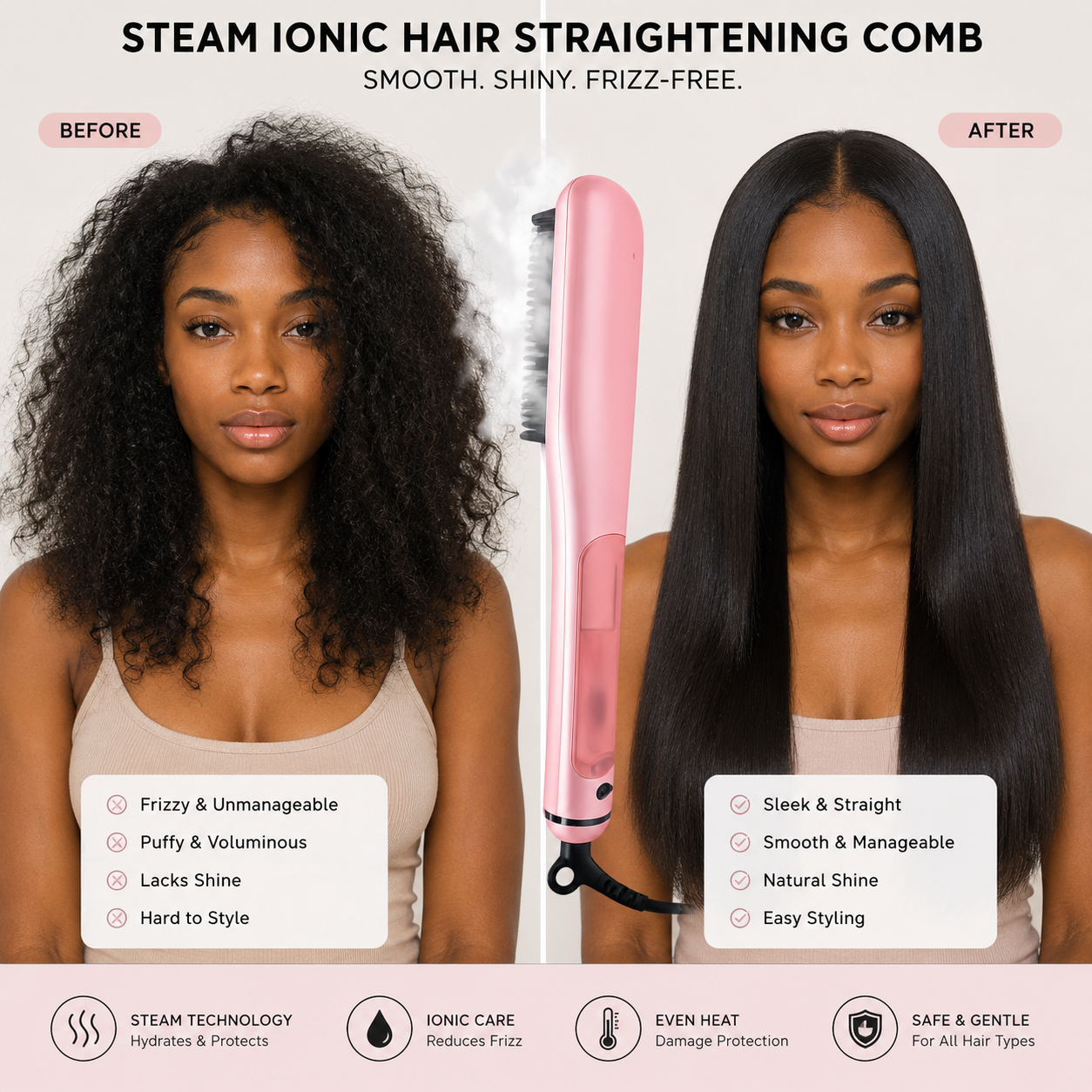 Steam Ionic Hair Straightening Comb