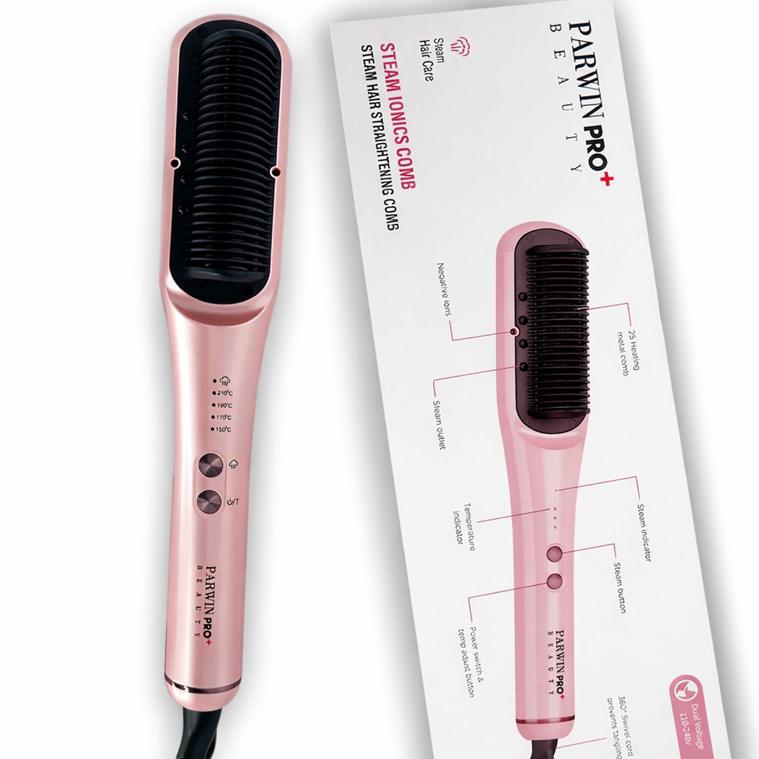 Parwin Pro+ Beauty - Steam Ionic Hair Straightening Comb image 2